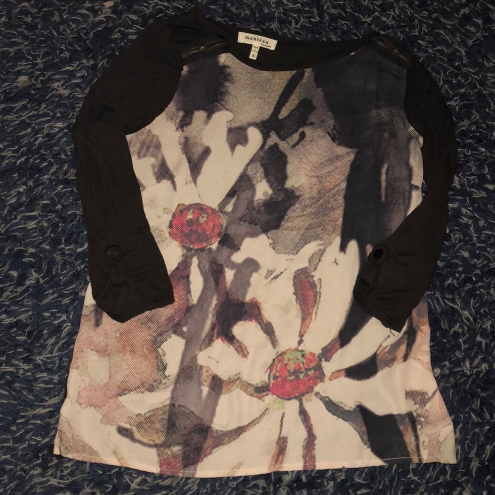 3/4 Sleeve Chiffon and Cotton Blouse